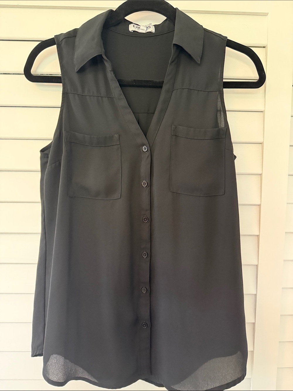 Express Portofino Black Sleeveless Button-Down Shirt